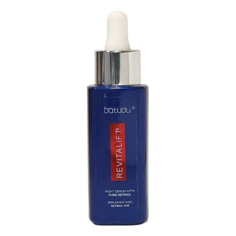 SUERO FACIAL DE NOCHE DE RETINOL PURO Y VITAMINA A, REDUCE VISIBLEMENTE LAS ARRUGAS PROFUNDAS Y MEJORA LA TEXTURA DE LA PIEL, DEJANDO UN ACABADO SUAVE Y JOVEN BATUOLI 30ML (DUPE DE LOREAL)