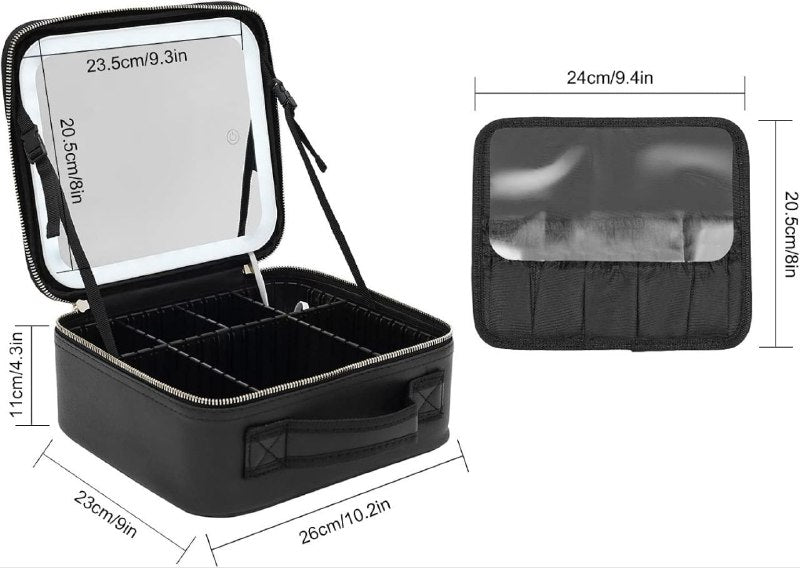 ORGANIZADOR DE COSMETICOS, ESTUCHE ORGANIZADOR DE MAQUILLAJE CON ESPEJO LED, DE 3 MODOS DE LUZ, CUBIERTA TRANSPARENTE, CORREA, DIVISIONES LED MAKEUP MIRROR HANDHELD