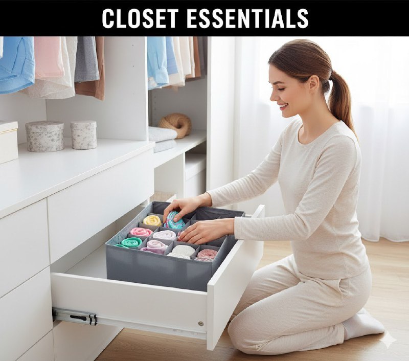 ORGANIZADOR CAJA DE ALMACENAMIENTO CON 16 COMPARTIMIENTOS FIJOS PARA FAJAS, CALCETINES, ETC CLOSET ESSENTIALS 30X30CM