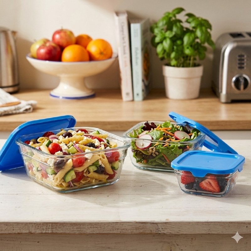 RECIPIENTES HERMETICOS DE VIDRIO EN SET PARA ALMACENAR ALIMENTOS KIMGLASS