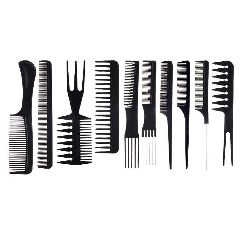 CEPILLO PEINE EN SET DE 10 PIEZAS, DE PELUQUERIA PROFESIONAL DE COLOR NEGRO ENGOL COLLECTIONS