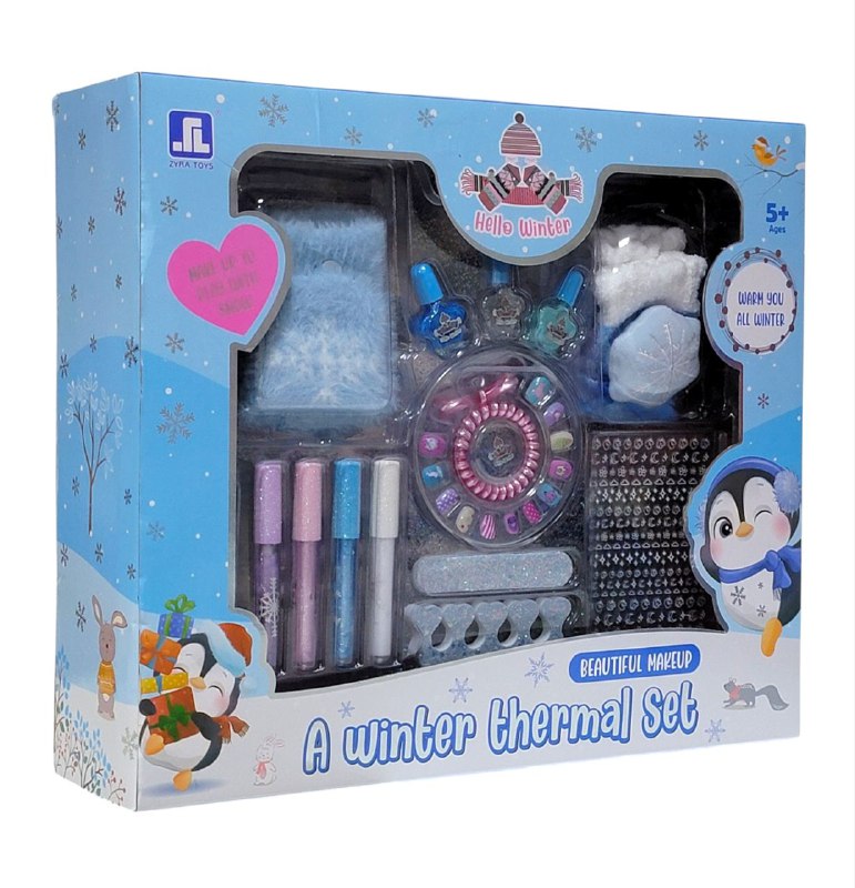 JUGUETE KIT DE UÑAS PARA NIÑA ESMALTES,LIP GLOSS, STICKERS, COLA, UÑAS, LIMA, SEPARADOR, GUANTES, CALCETAS HELLO WINTER