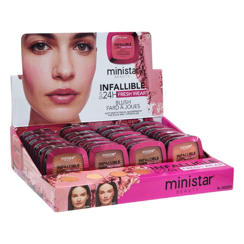 BLUSH EN POLVO INFALIBLE DE LARGA DURACION 8G DUPE DE LOREAL, RUBORT ROSA DE TEXTURA LIGERA Y FINA CON COBERTURA MODULABLE Y COLOR INTENSO MINISTAR