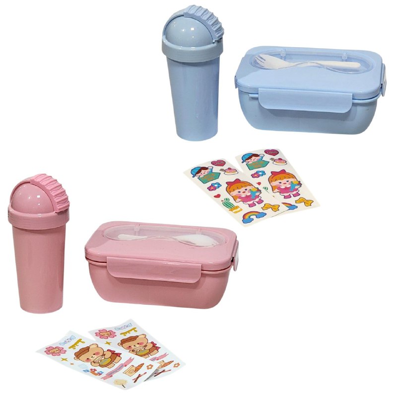 LONCHERA EN KIT CON SEPARADOR, CUBIERTO Y BOTE Y STICKERS 2 COLORES XITIANLONG