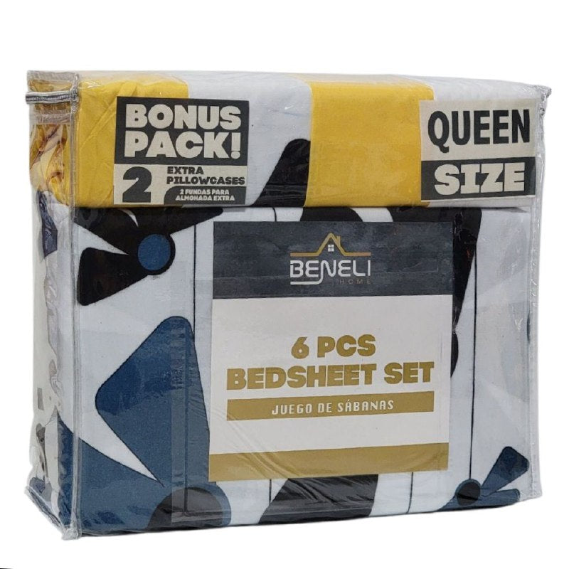 JUEGO DE SABANAS CAMERA DE 6 PIEZAS QUEEN BENELI HOME, 8 ESTILOS