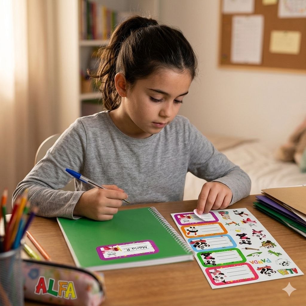 ETIQUETAS ADHESIVAS ESCOLARES PARA ROTULACION CON DISEÑO DE PANDA ALFA