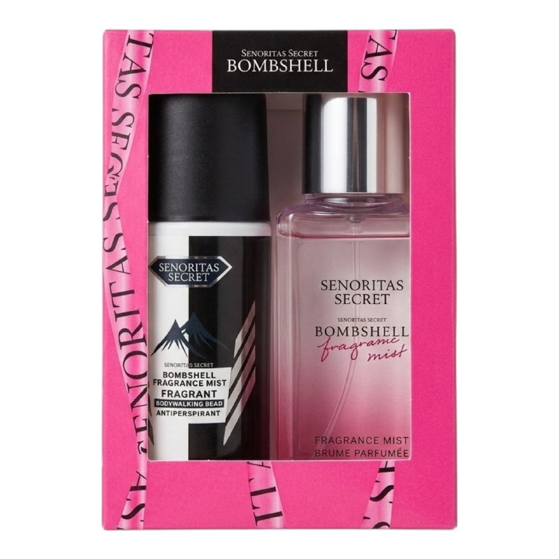 SET MINI SENORITAS SECRET BOMBSHELL FRAGANCE MIST SPLASH 75ML Y ANTISPERSPIRANTE 60ML (M) (AROMA SIMILAR A VICTORIAS SECRET BOMBSHELL FRAGANCE MIST)