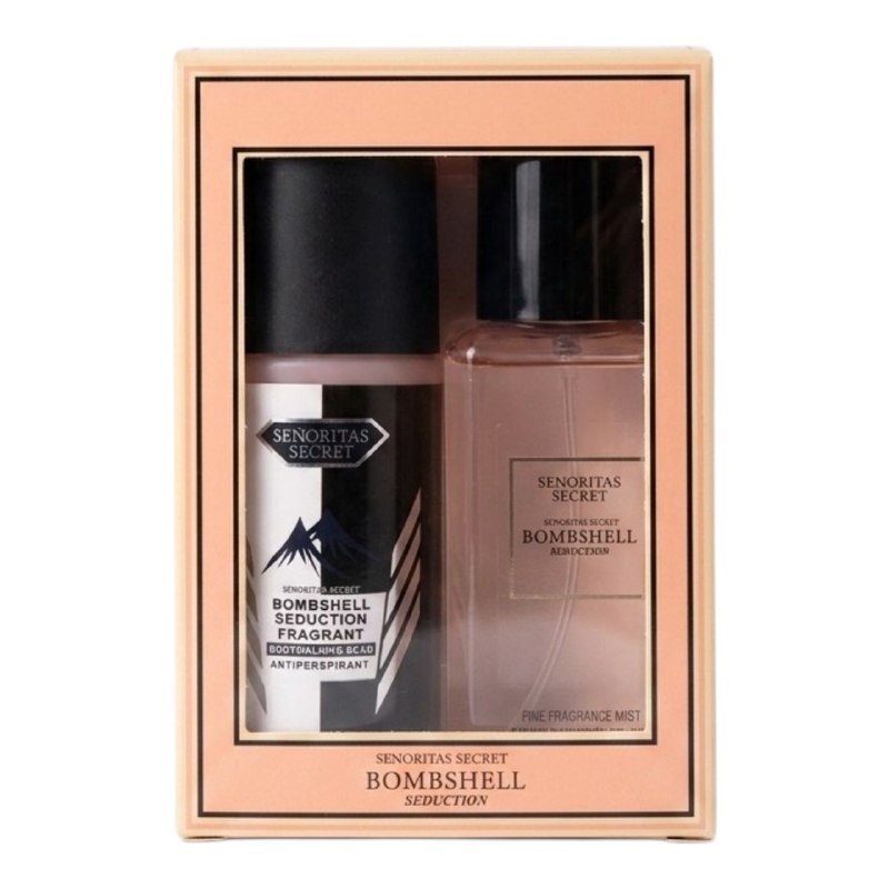 SET MINI SENORITAS SECRET BOMBSHELL SEDUCTION SPLASH 75ML Y ANTISPERSPIRANTE 60ML (M) (AROMA SIMILAR A VICTORIAS SECRET BOMBSHELL SEDUCTION)