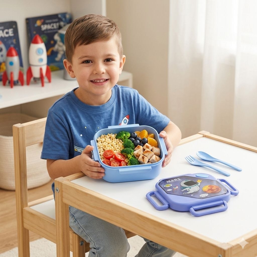 RECIPIENTE PANA PARA ALIMENTOS HERMETICA INFANTIL CON DISEÑO DE ASTRONAUTA 17X17X9CM