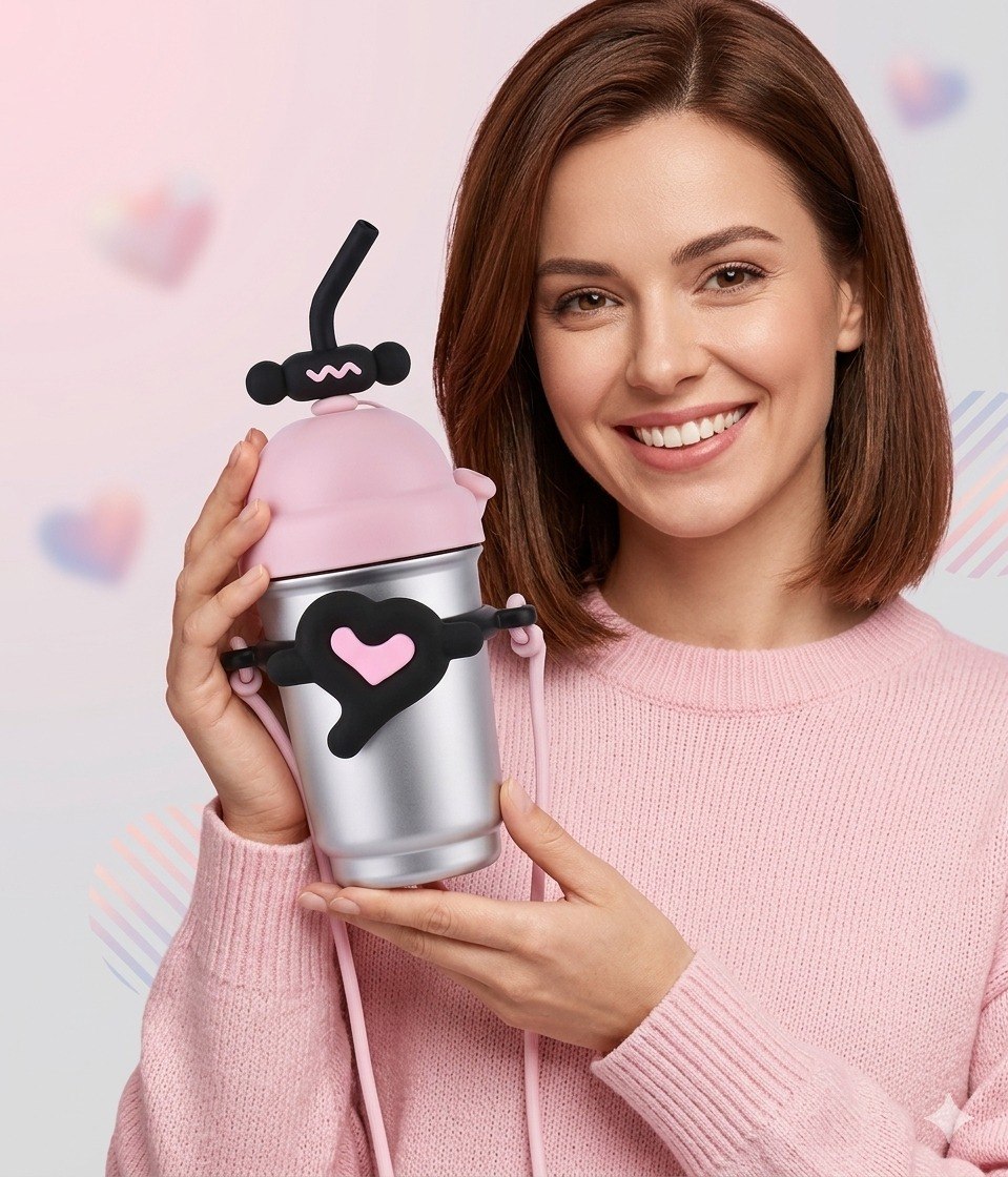 BOTE TERMICO CON DISEÑO ESTETICO CON CORREA 700ML