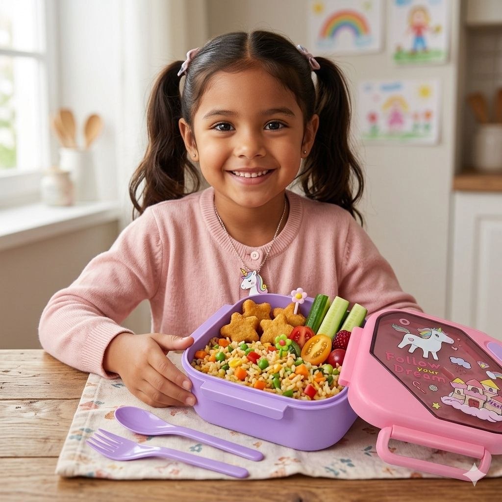 RECIPIENTE PANA PARA ALIMENTOS HERMETICA INFANTIL CON DISEÑO DE UNICORNIO 17X17X9CM