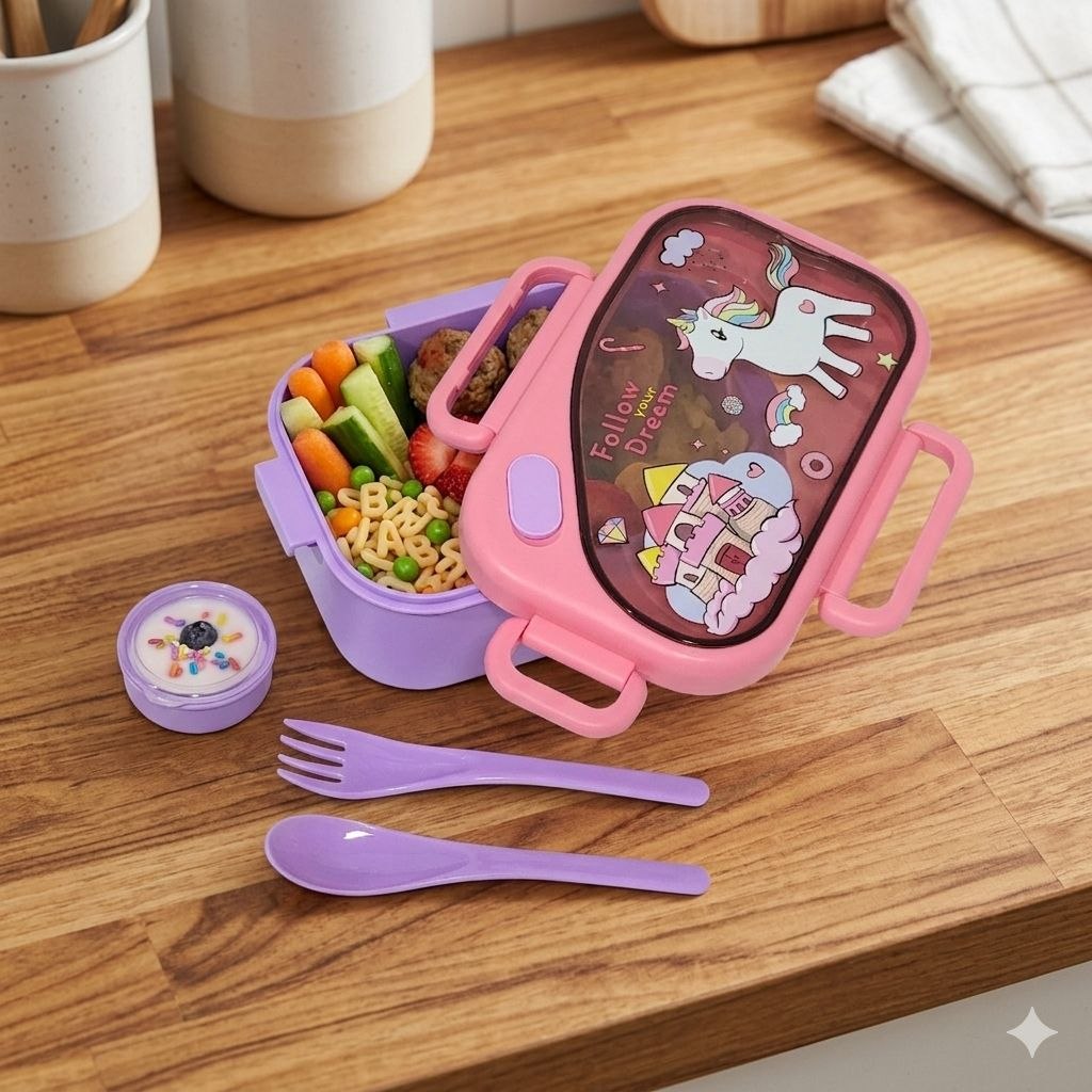 RECIPIENTE PANA PARA ALIMENTOS HERMETICA INFANTIL CON DISEÑO DE UNICORNIO 21X23X9CM