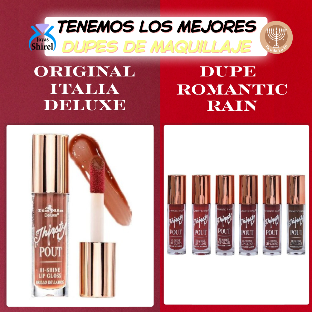BRILLO LABIA (DUPE DE ITALIA DELUXE QUE OFRECE HIDRATACION TODO EL DIA CON CAPA TRANSLUCIDA DE ALTA CALIDAD Y RESISTENTE AL AGUA DE HASTA 24H, PARA LUCIR LABIOS NATURALES Y RADIANTES ROMANTIC RAIN