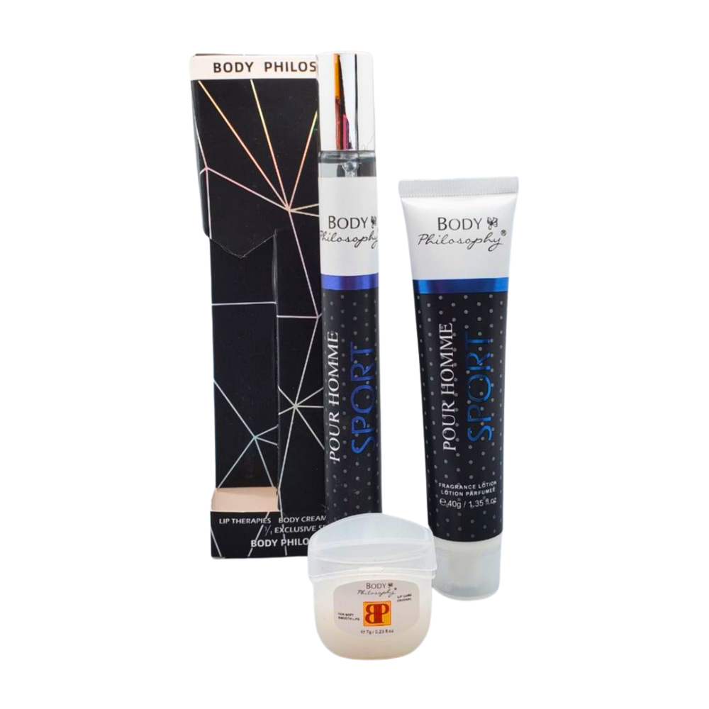 SET PERFUME EN TUBO PARA HOMBRE BODY PHILOSOPHY SPORT EDP 35ML, BODY LOTION 40G, VASELINA 7G (H)