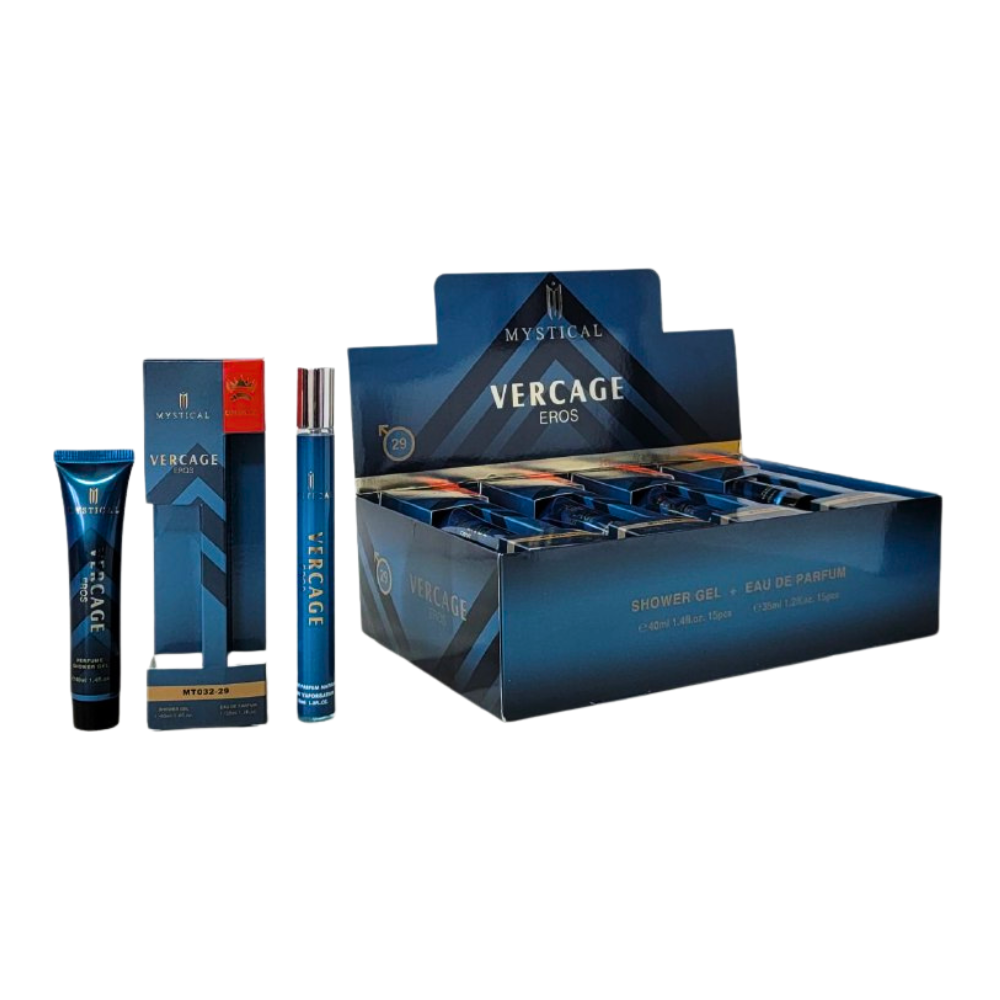 SET PERFUME EN TUBO PARA HOMBRE MYSTICAL VERCAGE EROS 29 EDP 35ML, SHOWER GEL 40ML (H)