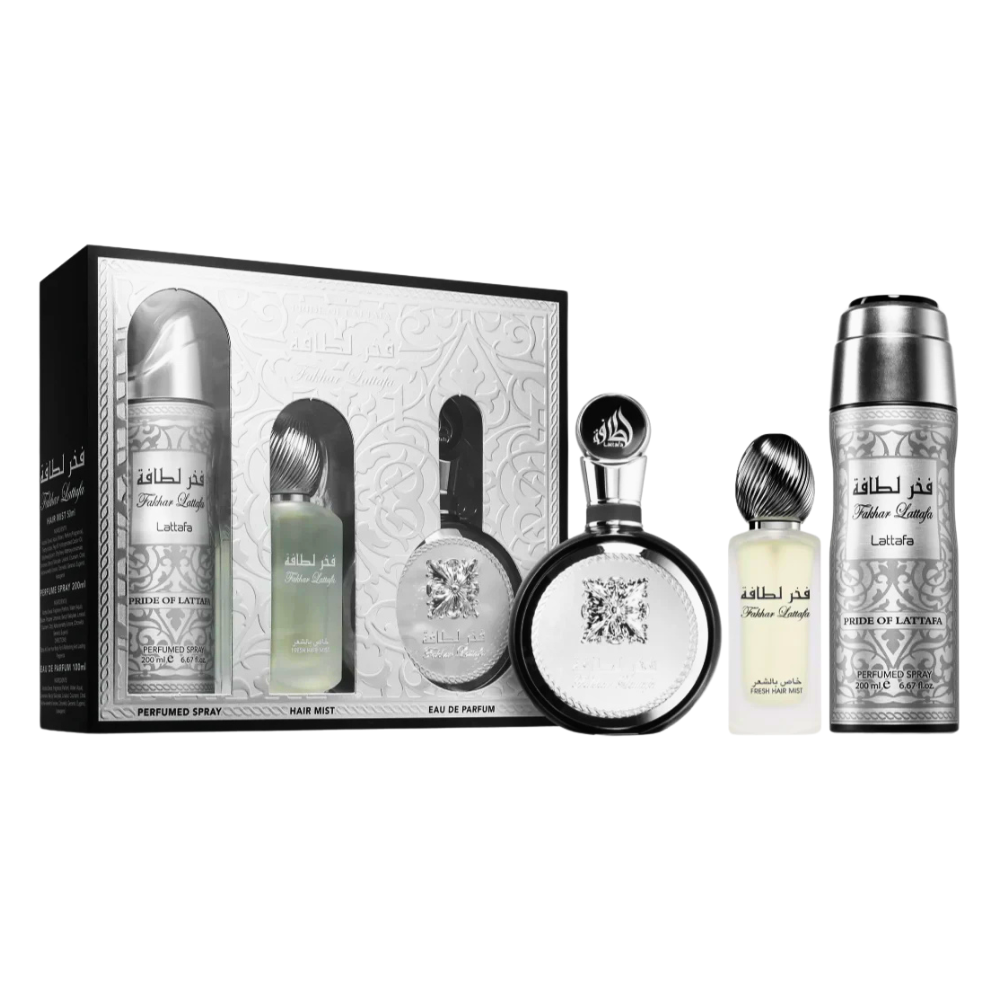 SET LATTAFA FAKHAR BLACK EDP 100ML, BODY SPRAY 200ML, HAIR MIST 50ML (H)