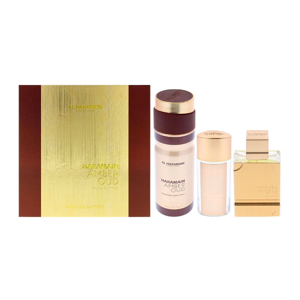 SET AL HARAMAIN AMBER OUD GOLD EDITION EDP 75ML, MINI EDP 30ML, BOD DUPE XERJOFF ERBA PURA Y SPRAY 200ML (H)