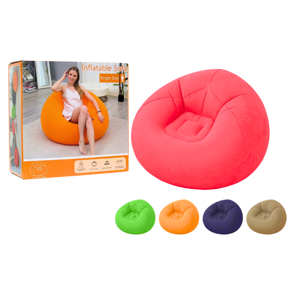 SOFA INFLABLE RECLINABLE, PARA EXTERIORES O INTERIORES, GRAN CAPACIDAD DE CARGA, ANTIVUELCO, FRESCO Y TRANSPIRABLE, BOMBA DE AIRE 5 COLORES