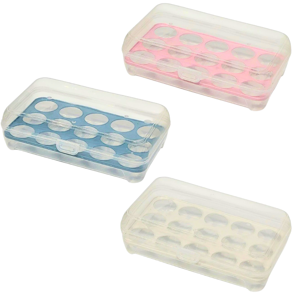 ORGANIZADOR DE HUEVOS TRANSPARENTE HUEVERA PARA 15 HUEVOS,3 COLORES, 23X13CM
