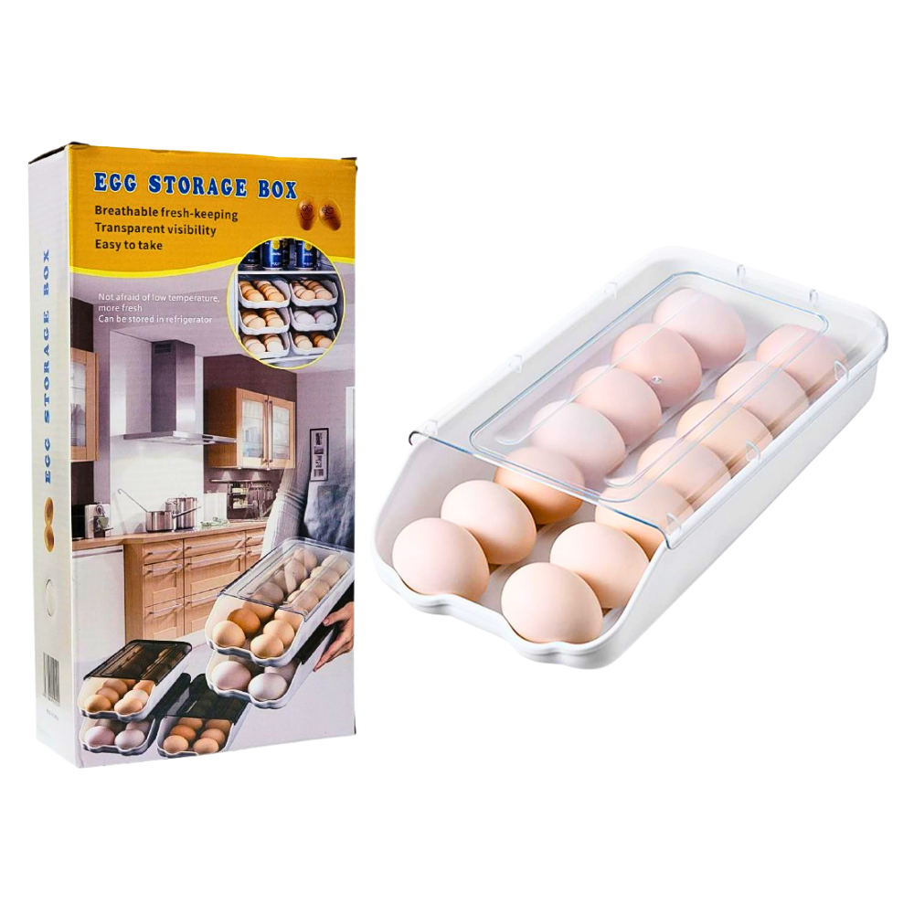 ORGANIZADOR DE HUEVOS TRANSPARENTE HUEVERA PARA 14 HUEVOS, CONSERVACION FRESCA Y TRANSPIRABLE EGG STORAGE BOX 16.5X31.5X7.5CM