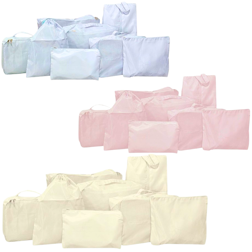BOLSAS ORGANIZADORAS EN SET PARA VIAJE DE 8 PIEZAS, ORGANIZAN Y MAXIMIZAR EL ESPACIO, RESISTENTE AL AGUA, 3 COLORES