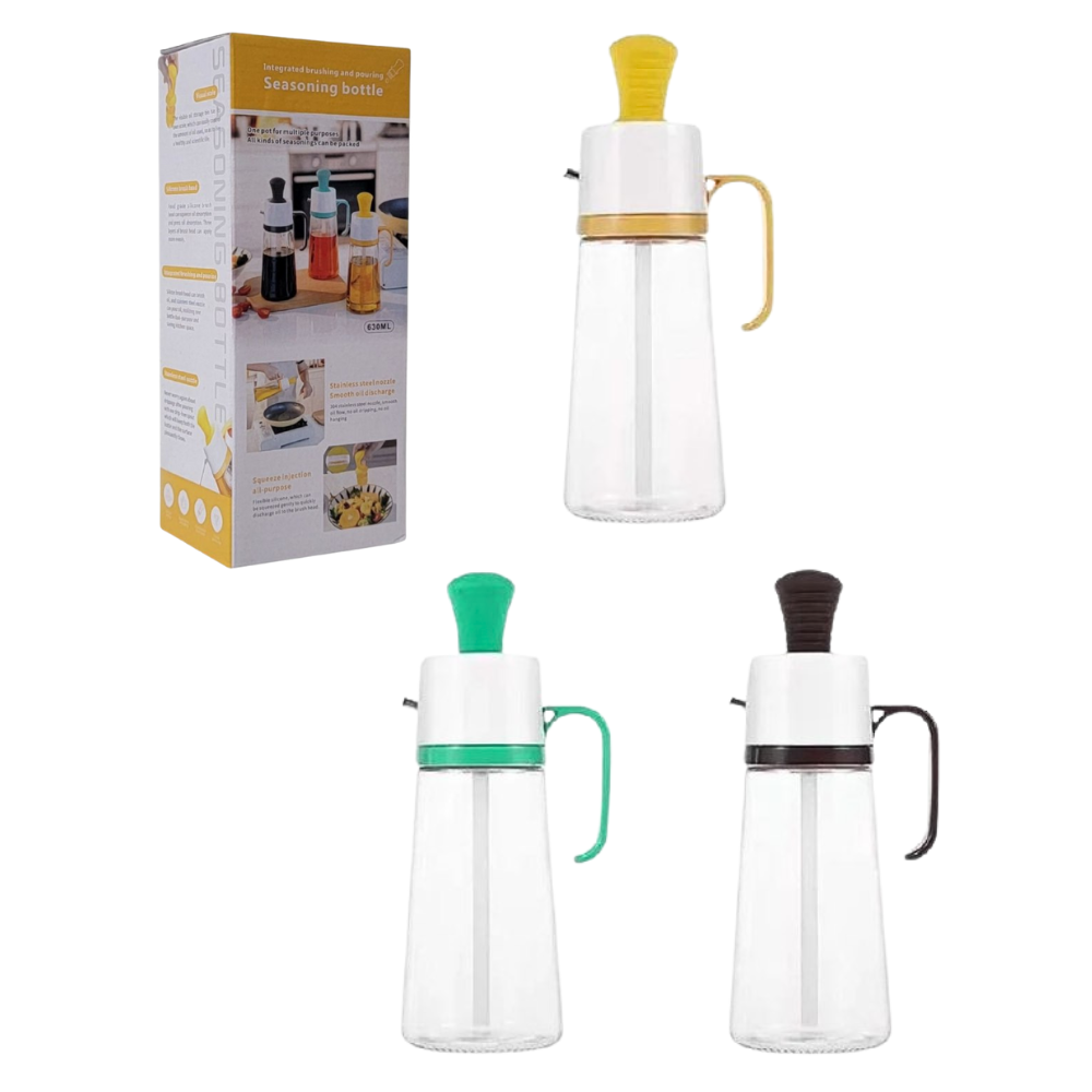 BOTELLA DISPENSADORA DE ACEITE 3 EN 1 CON CEPILLO BOTE ACEITE VINAGRE 630ML