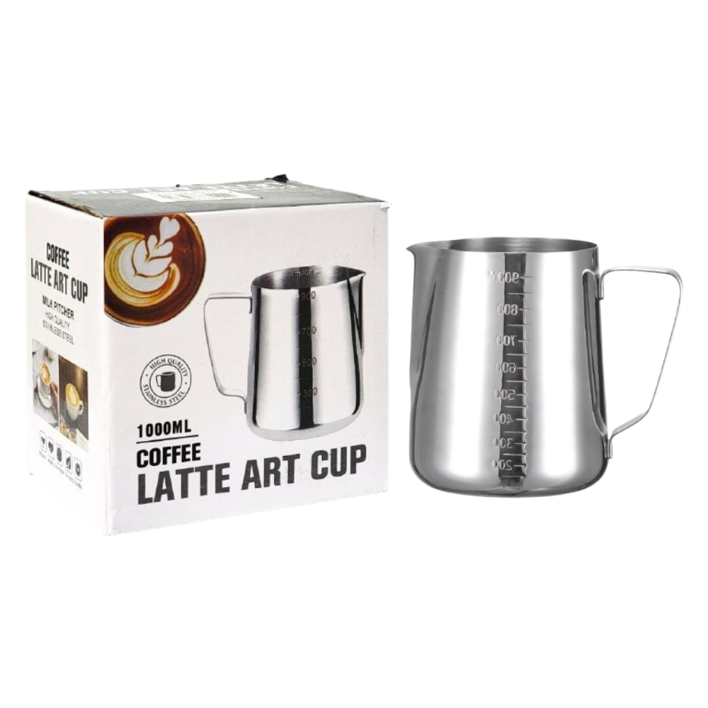RECIPIENTE JARRA DE VAPORIZACION Y PRECISION PARA ARTE EN CAFE LATTE DE ACERO INOXIDABLE 1000ML