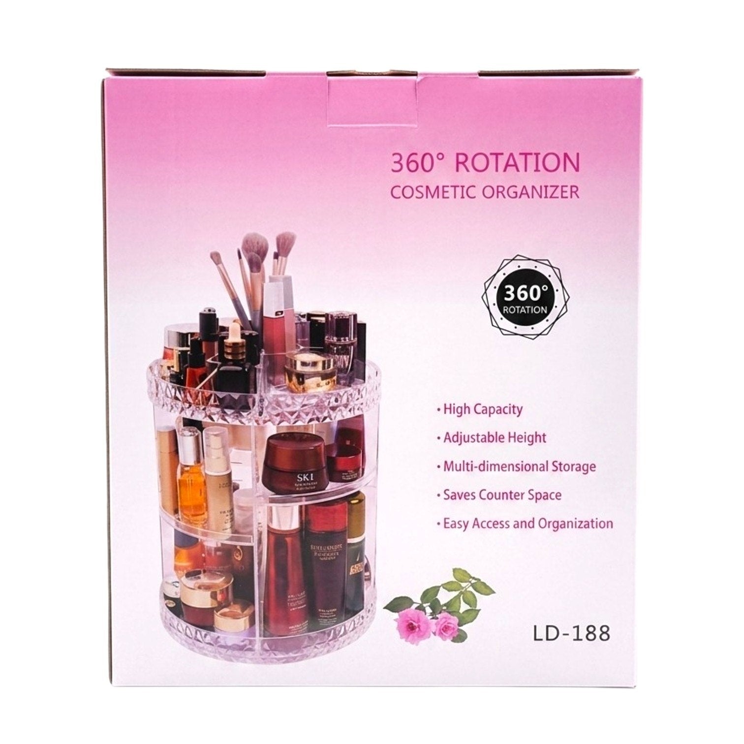 ORGANIZADOR DE MAQUILLAJE Y COSMETICOS GIRATORIO 360 EN FORMA DIAMANTE 23X33CM