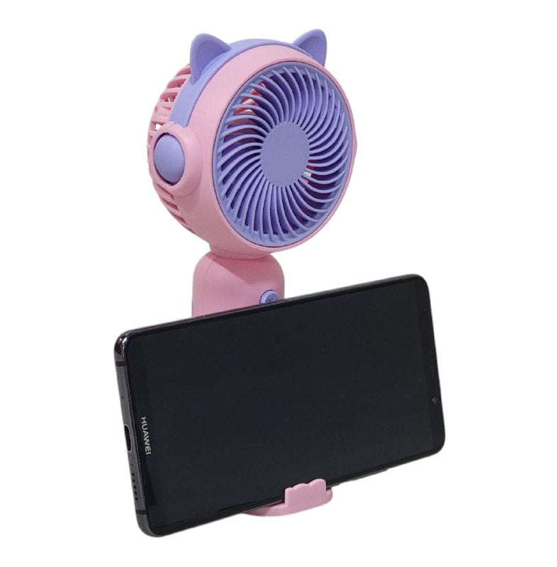 VENTILADOR DE MANO O MESA RECARGABLE CON SOPROTE PARA CELULAR 4 COLORES