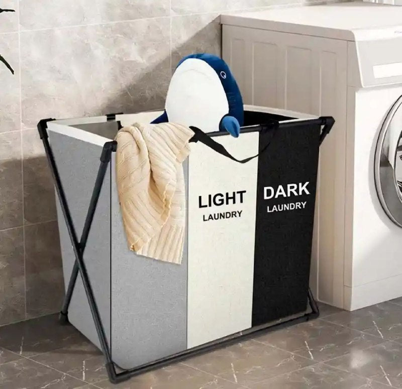 ORGANIZADOR DE ROPA DE LAVANDERIA DESMONTABLE CON 3 COMPARTIMIENTOS
