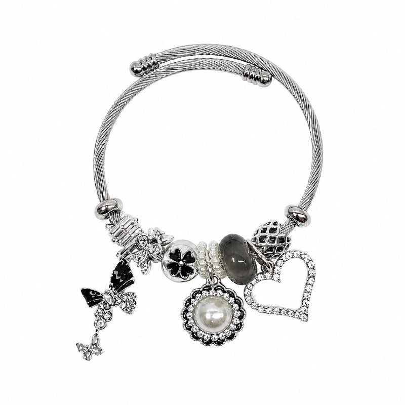 PULSERA DE ENCHAPE PARA DAMA CON DISEÑO DE MARIPOSA, GIRASOL Y CORAZON 6CM
