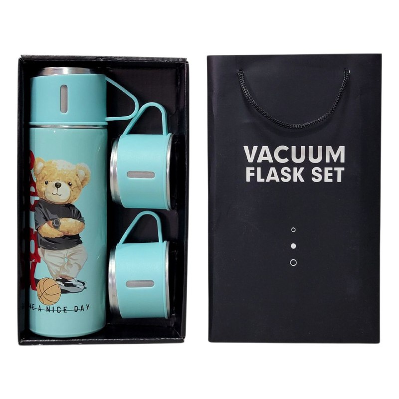 SET DE TERMO CON TAZAS DE ACERO INOXIDABLE 3 PIEZAS VACUUM FLASK 500ML 5 ESTILOS