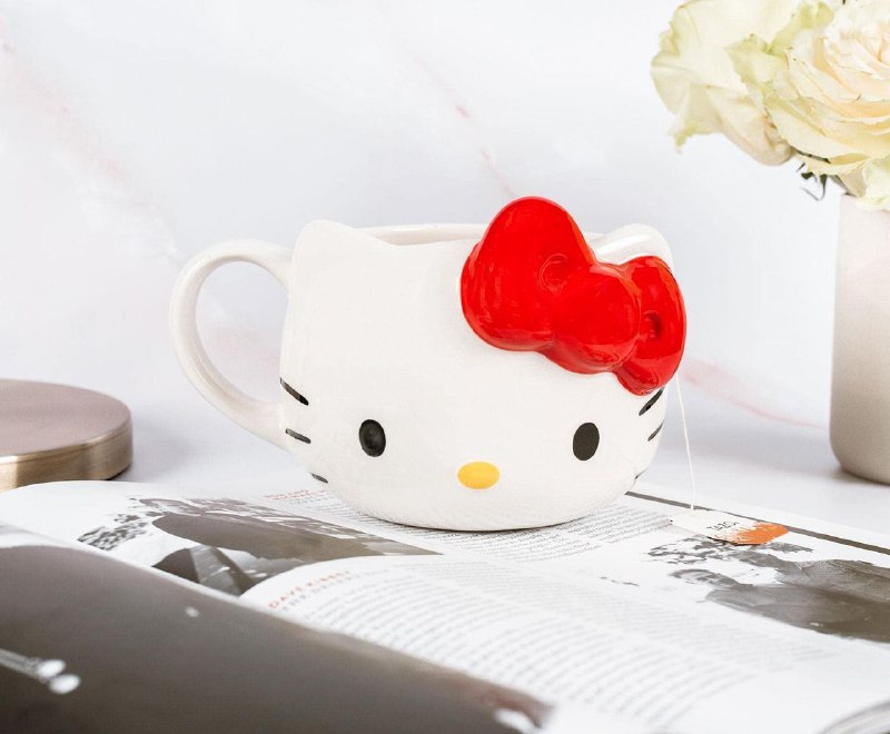 TAZA DE CERAMICA, RESISTENTE AL CALOR, MANGO CREATIVO DISEÑO HELLO KITTY