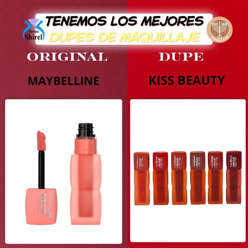 BRILLO LABIAL TINTA DE LABIOS DUPE DE MAYBELLINE, CON FORMULA LIGERA Y SUAVE POR 12H KISS BEAUTY