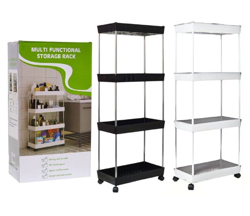 ORGANIZADOR CARRITO DE ALMACENAMIENTO MULTIFUNCIONAL DE 4 NIVELES CON RUEDAS BLOQUEABLES, ORGANIZADOR DE COCINA MULTI FUNCTIONAL STORAGE RACK, 2 COLORES 105X40X22CM
