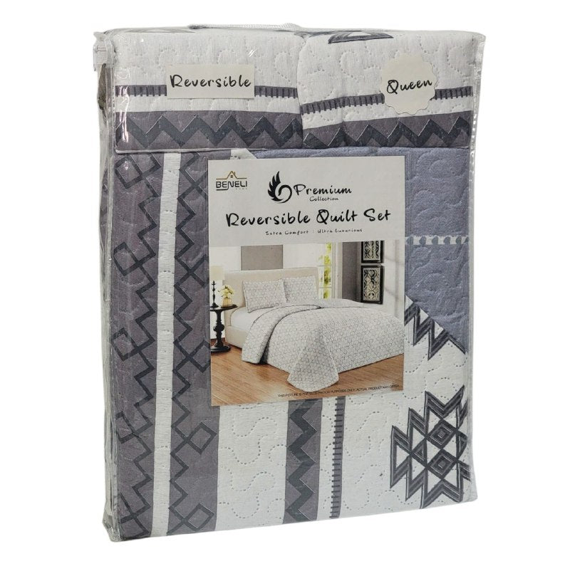 JUEGO DE SABANAS CAMERA EDREDON REVERSIBLE DE 3PCS QUEEN BENELI HOME