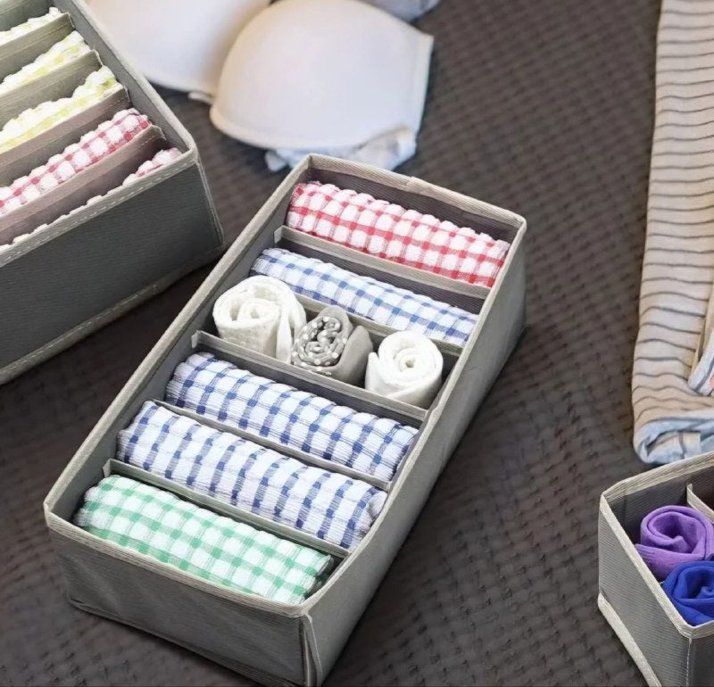 ORGANIZADOR CAJA DE ALMACENAMIENTO DE 6 COMPARTIMIENTOS FIJOS, PARA FAJAS, ROPA INTERIOR, CALCETINES Y MAS 32X16CM