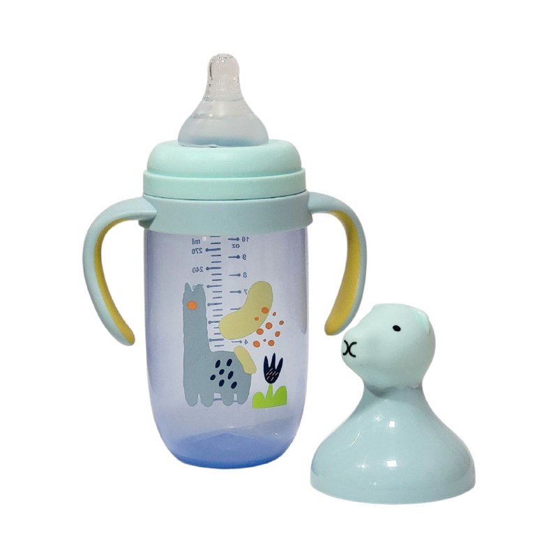 BIBERON CHUPON PARA BEBES CON ASAS, PEPE DE FACIL AGARRE Y BOQUILLA O TAPA PREVIENE DERRAMES, CAPACIDAD 300ML SMILY BABY