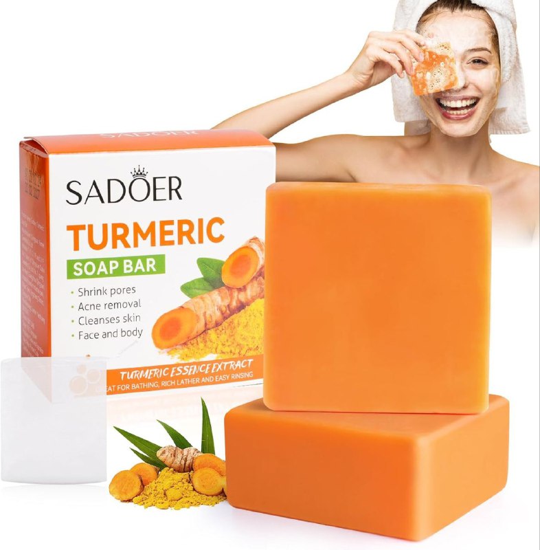 JABON CORPORAL EN BARRA DE CURCUMA PARA CONTROL DE GRASA Y ACNE SADOER 100G