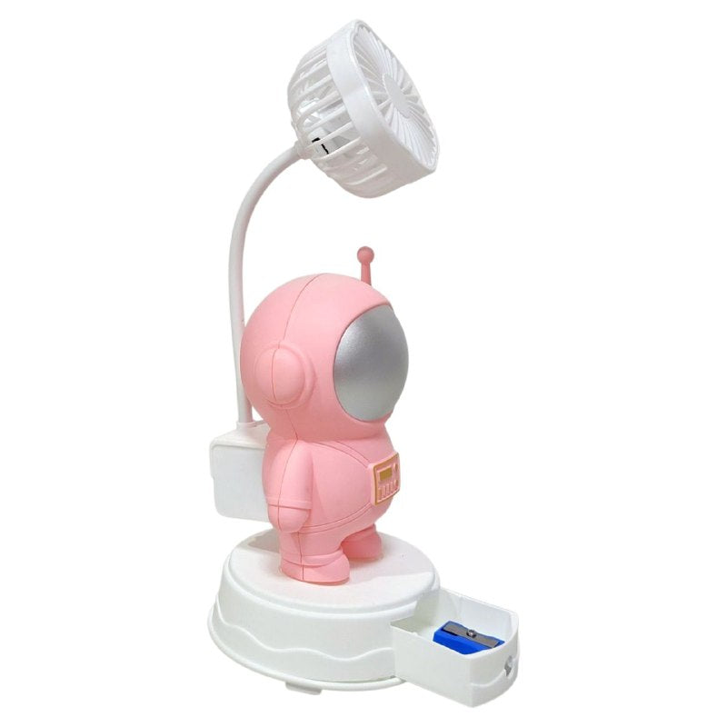 VENTILADOR DE MESA RECARGABLE DE ASTRONAUTA CON SACAPUNTAS TABLE FAN 3 COLORES