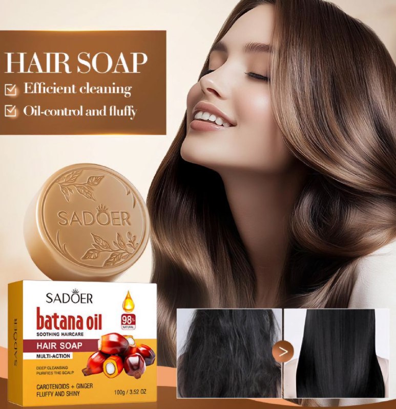 JABON PARA EL CABELLO EN BARRA ARTESANAL DE ACEITE DE BATANA CAROTENOIDES Y JENGIBRE SADOER 100G