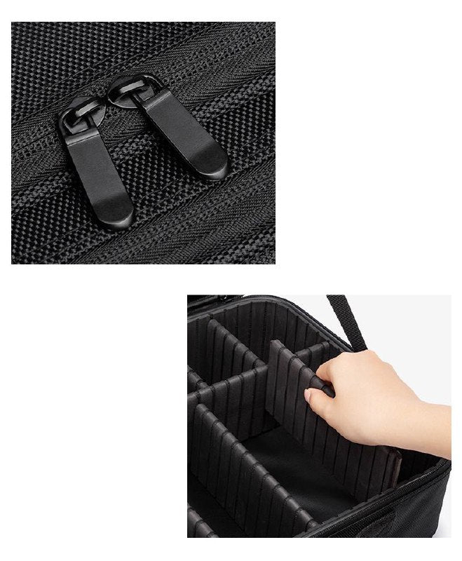 ORGANIZADOR ESTUCHE DE ALMACENAMIENTO DE MAQUILLAJE PORTATIL CON SEPARADORES AJUSTABLES NEGRO 34.5x23.5x12CM