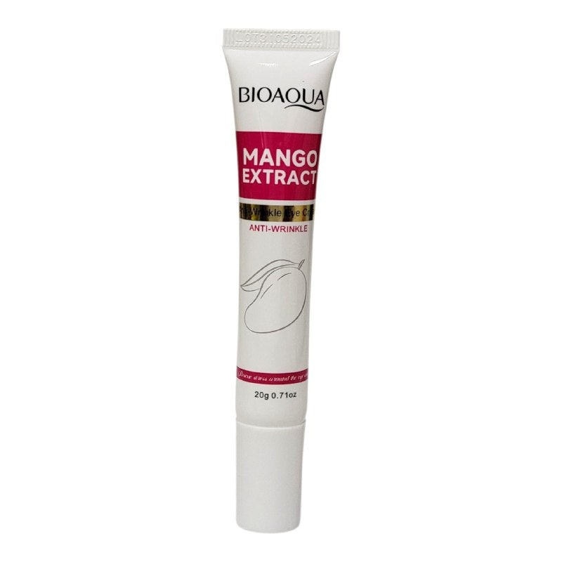 CREMA FACIAL PARA EL CONTORNO DE OJOS CON EXTRACTO DE MANGO 20G, DISEÑADA PARA REDUCIR ARRUGAS Y LINEAS FINAS, HIDRATA Y CALMA LA HINCHAZON DEJANDOLA SUAVE Y DELICADA BIOAQUA