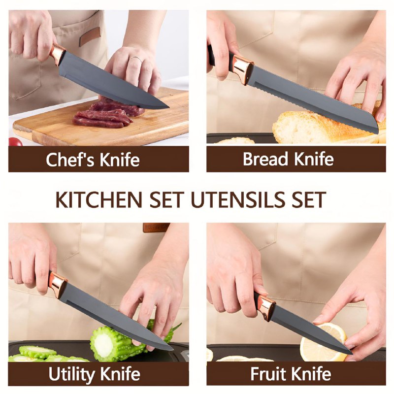 JUEGO DE CUCHILLOS DE COCINA, NEGRO GRIS Y BLANCO UTENSILIOS DE COCINA, CUCHARONES AGARRE COMODO, LIGERO, DURADERO EVRYALTH 18UND