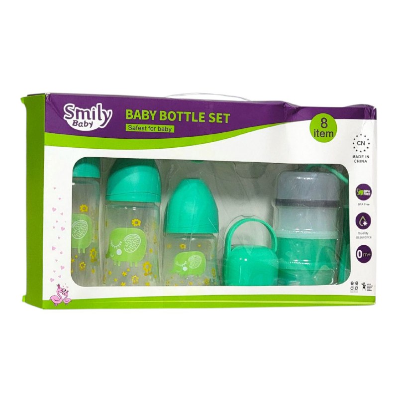 BIBERON EN SET DE ARTICULOS PARA ALIMANTAR BEBES, AYUDA ADAPTARSE A NECESIDAD EL BEBE CRECE 2 COLORES SMILY BABY