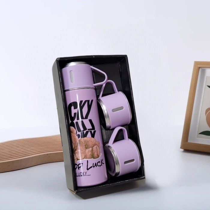 SET DE TERMO CON TAZAS DE ACERO INOXIDABLE 3 PIEZAS VACUUM FLASK 500ML 5 ESTILOS