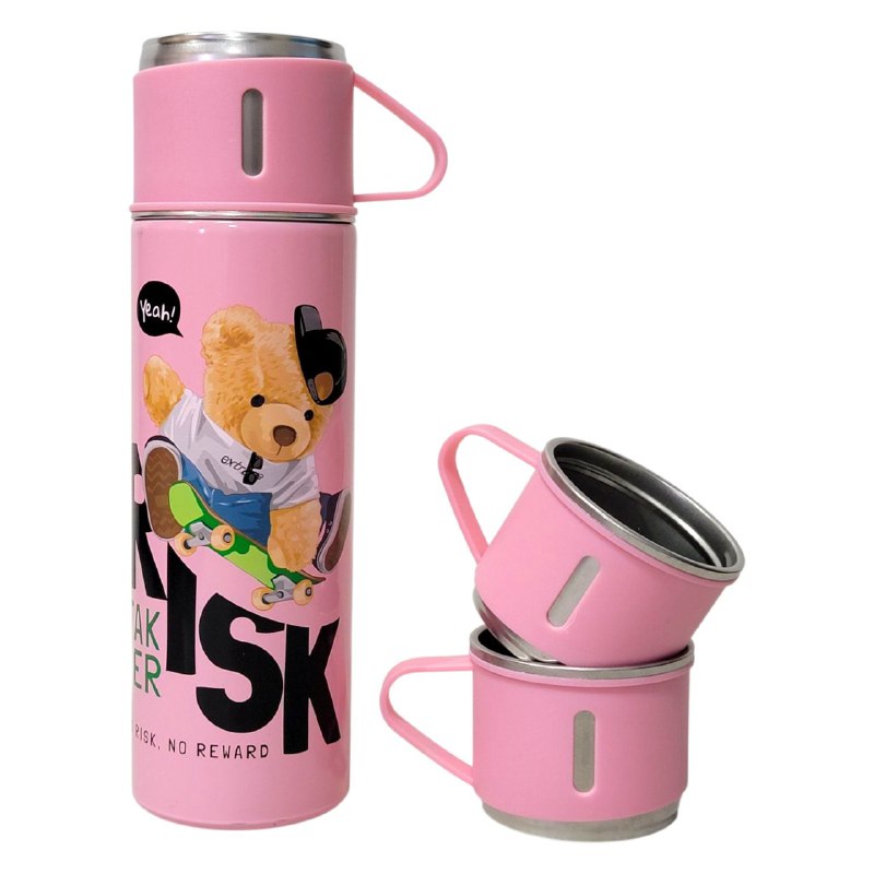 SET DE TERMO CON TAZAS DE ACERO INOXIDABLE 3 PIEZAS VACUUM FLASK 500ML 5 ESTILOS