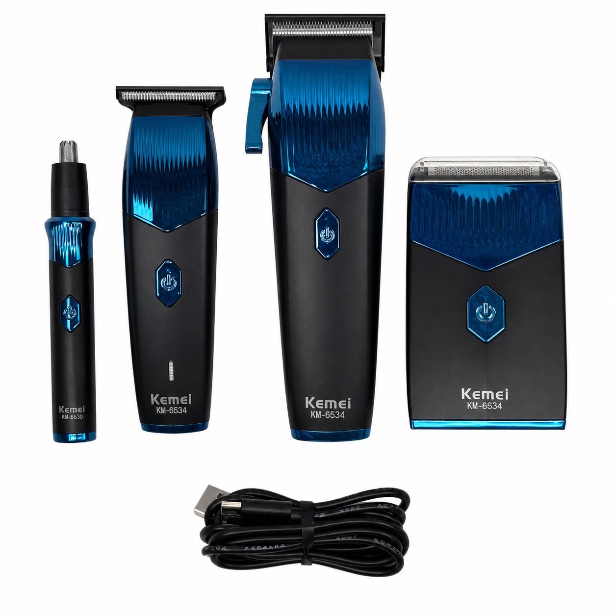 KIT PROFESIONAL 4 DE 17 PIEZAS PARA HOMBRES AFEITADORA CABEZAL, AFEITADORA PARA BARBA, AFEITAFORA PARA CUERPO, AFEITADORA PARA NARIZ Y OREJAS KEMEI  19CM, 14CM, 12CM