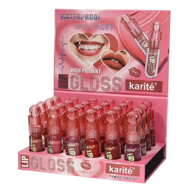 BRILLO LABIAL KARITE LIP GLOSS IMPERMEABLE, NO PEGAJOSO, ALTA PIGMENTACION, 12 TONOS 3ML (DUPE DE RARE BEAUTY)