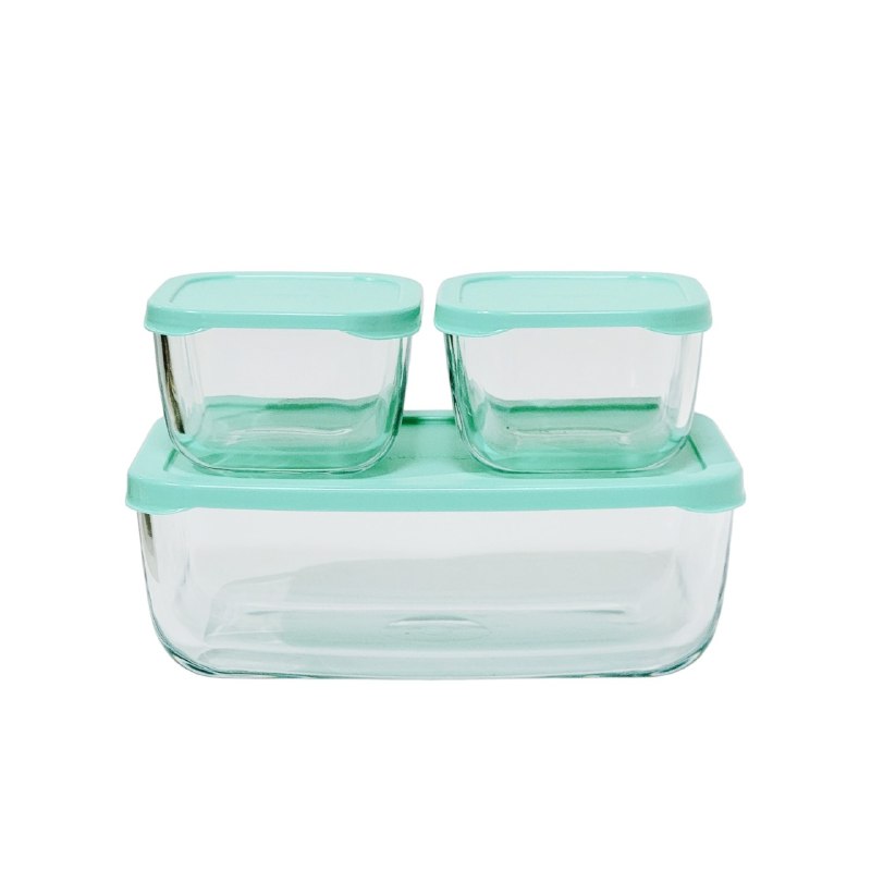 RECIPIENTES HERMETICOS DE VIDRIO EN SET DE 3 PIEZAS PARA COMIDA SNOWBOX